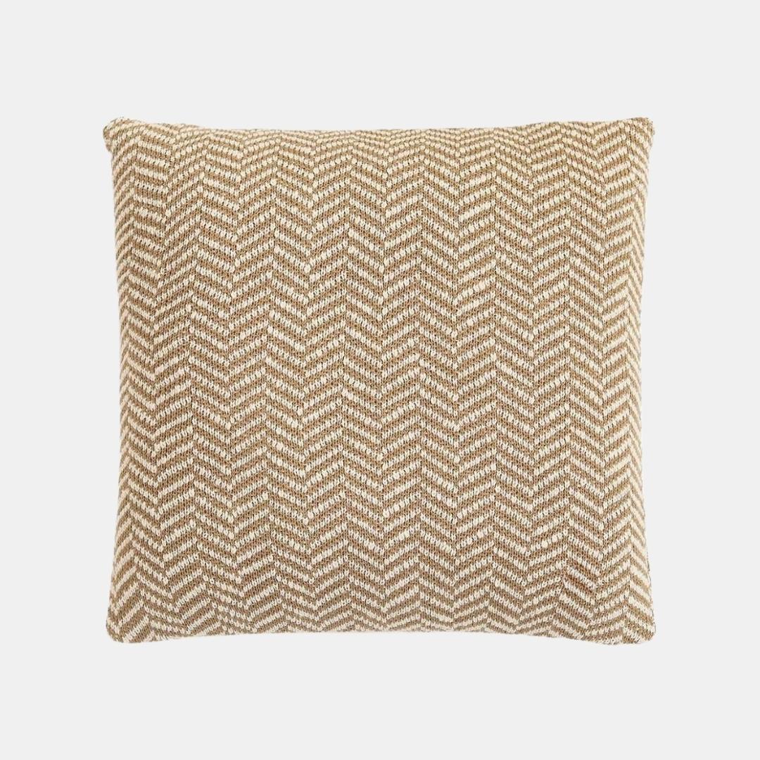 Herringbone Khaki & Natural Cotton Knitted Decorative Cushion Cover (18 in x 18 in)