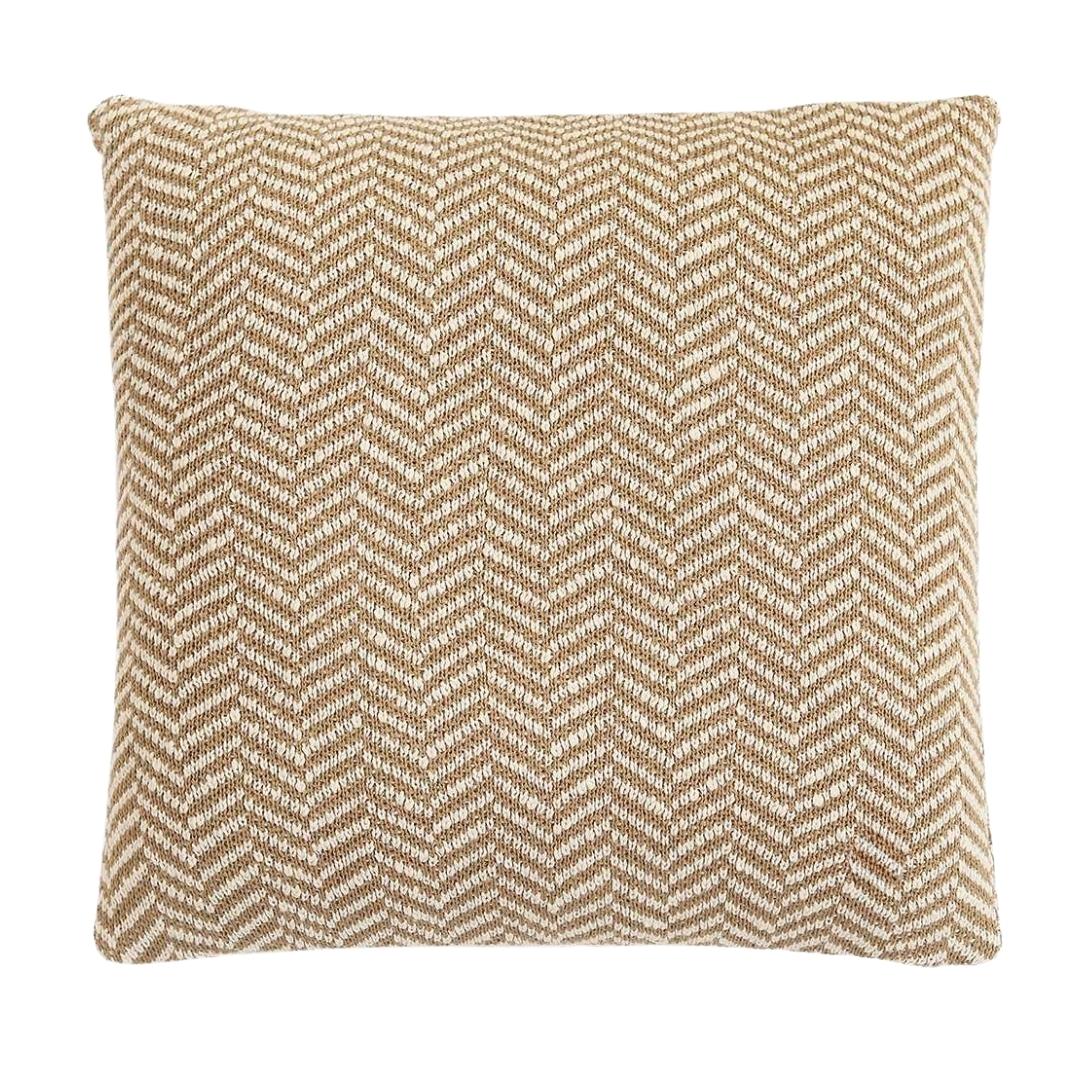 Herringbone Khaki & Natural Cotton Knitted Decorative Cushion Cover (18 in x 18 in)