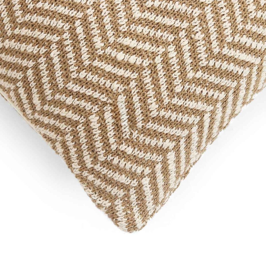 Herringbone Khaki & Natural Cotton Knitted Decorative Cushion Cover (18 in x 18 in)