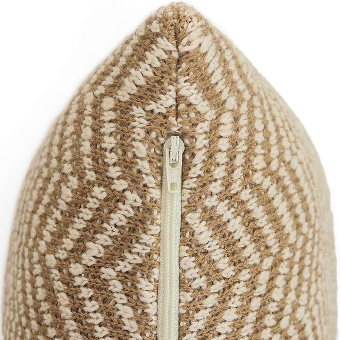Herringbone Khaki & Natural Cotton Knitted Decorative Cushion Cover (18 in x 18 in)