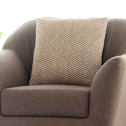 Herringbone Khaki & Natural Cotton Knitted Decorative Cushion Cover (18 in x 18 in)