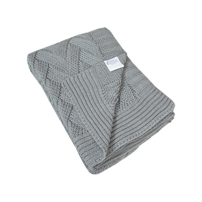 Herringbone Light Grey Cotton Knitted Throw Blanket (50 in x 66 in)