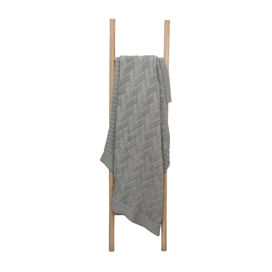 Herringbone Light Grey Cotton Knitted Throw Blanket (50 in x 66 in)