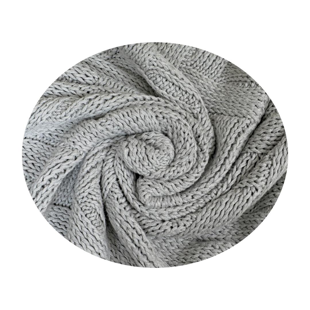 Herringbone Light Grey Cotton Knitted Throw Blanket (50 in x 66 in)