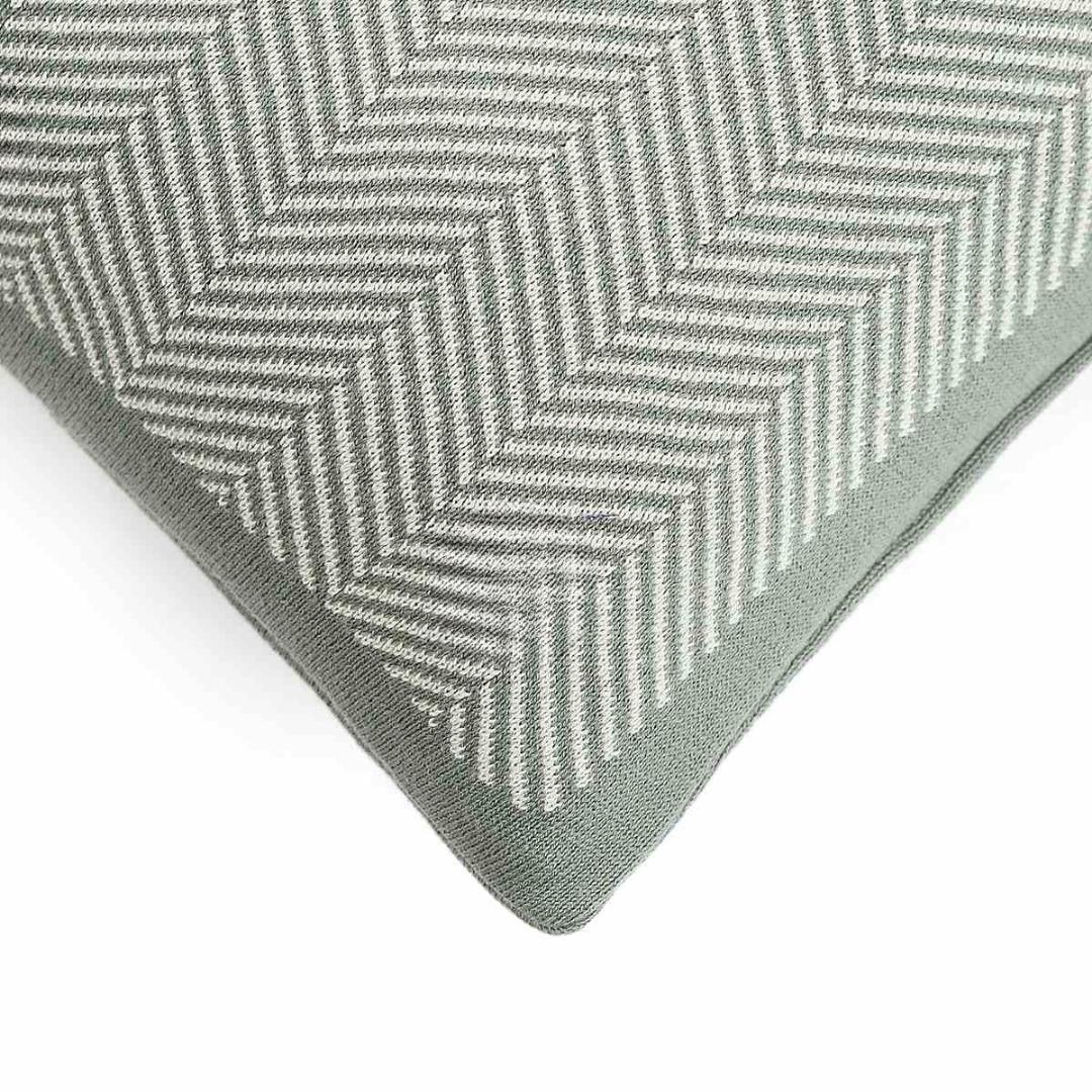 Herringbone Ryegrass & Natural Cotton Knitted Decorative Cushion Cover (16 in x 16 in)