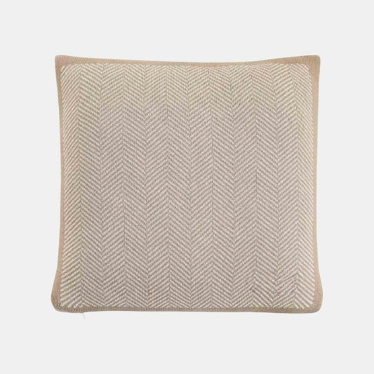 Herringbone Stone & Natural Cotton Knitted Decorative Cushion Cover (16 in x 16 in)