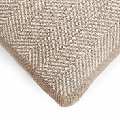 Herringbone Stone & Natural Cotton Knitted Decorative Cushion Cover (16 in x 16 in)