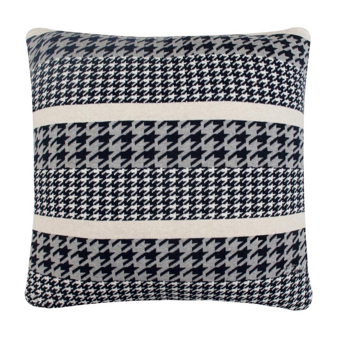 Hounds Tooth Royal Blue & Grey Cotton Knitted Decorative Cushion Cover (20 in x 20 in)