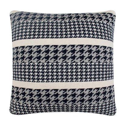 Hounds Tooth Royal Blue & Grey Cotton Knitted Decorative Cushion Cover (20 in x 20 in)