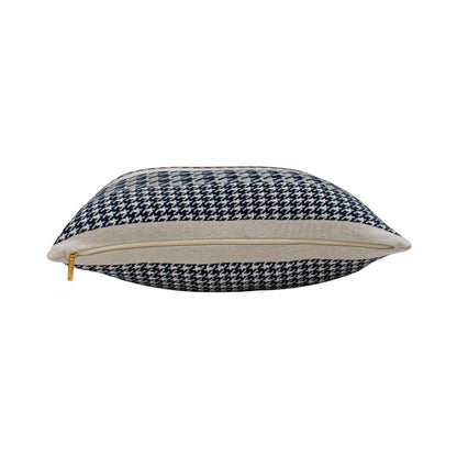 Hounds Tooth Royal Blue & Grey Cotton Knitted Decorative Cushion Cover (20 in x 20 in)