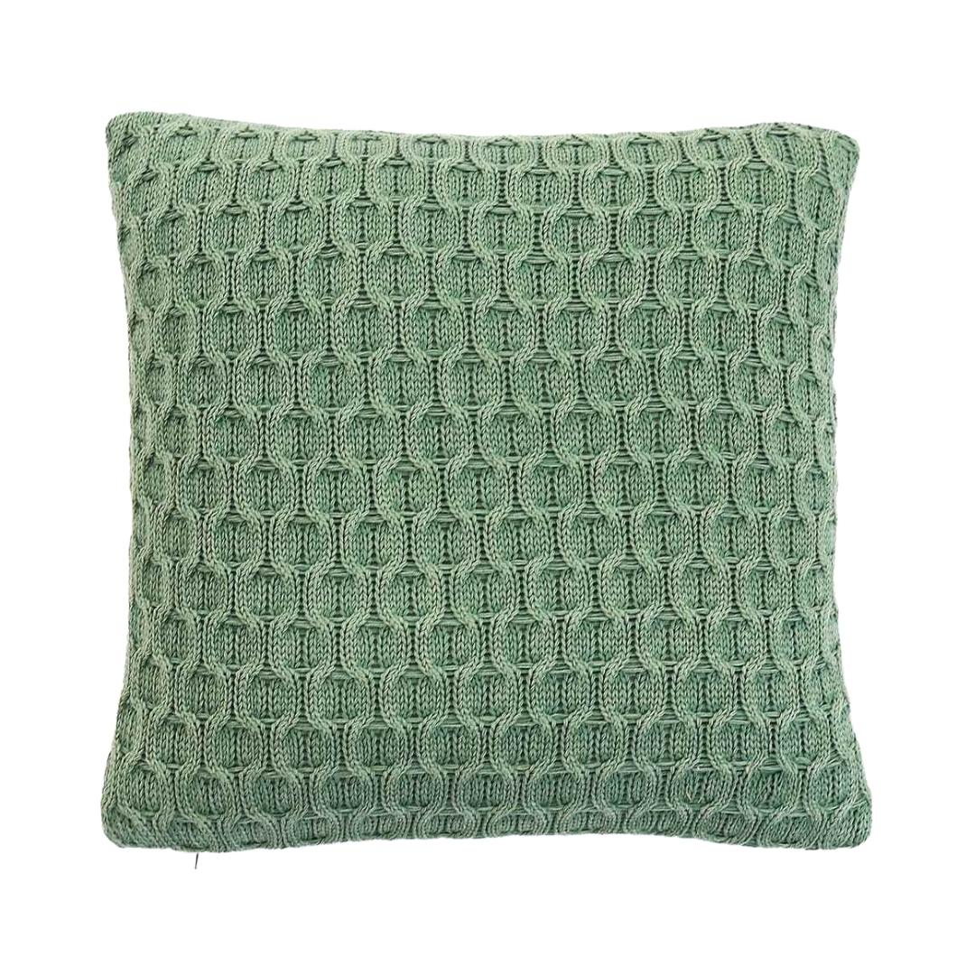 Kelly Knit Bermuda Green Cotton Knitted Decorative Cushion Cover (16 in x 16 in)
