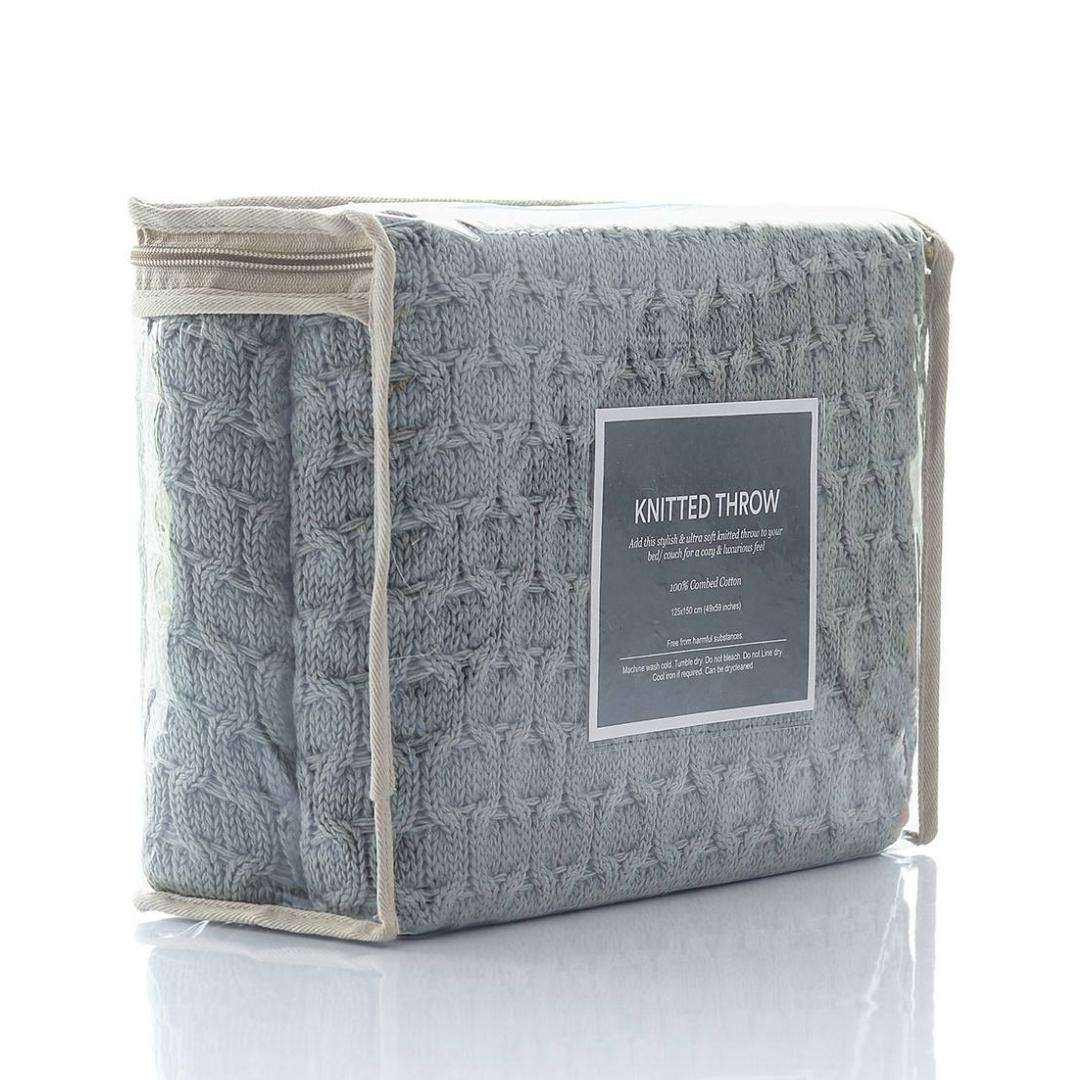 Kelly Knit Medium Grey Cotton Knitted Throw Blanket (50 in x 60 in)