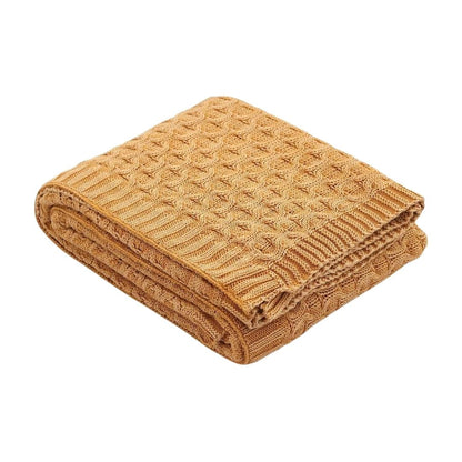 Kelly Knit Mustard Cotton Knitted Throw Blanket (50 in x 60 in)