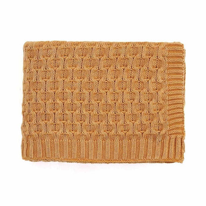 Kelly Knit Mustard Cotton Knitted Throw Blanket (50 in x 60 in)