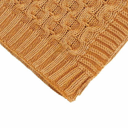 Kelly Knit Mustard Cotton Knitted Throw Blanket (50 in x 60 in)
