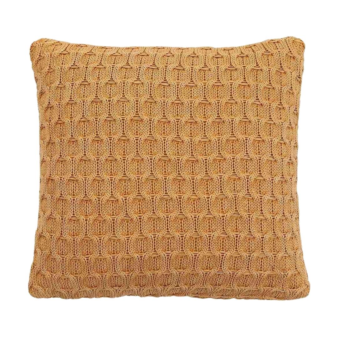 Kelly Knit Mustard Cotton Knitted Decorative Cushion Cover (16 in x 16 in)