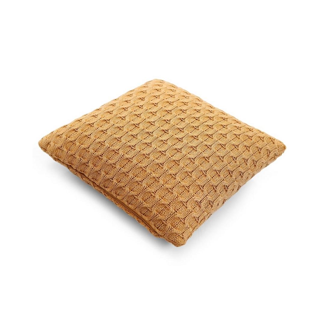 Kelly Knit Mustard Cotton Knitted Decorative Cushion Cover (16 in x 16 in)