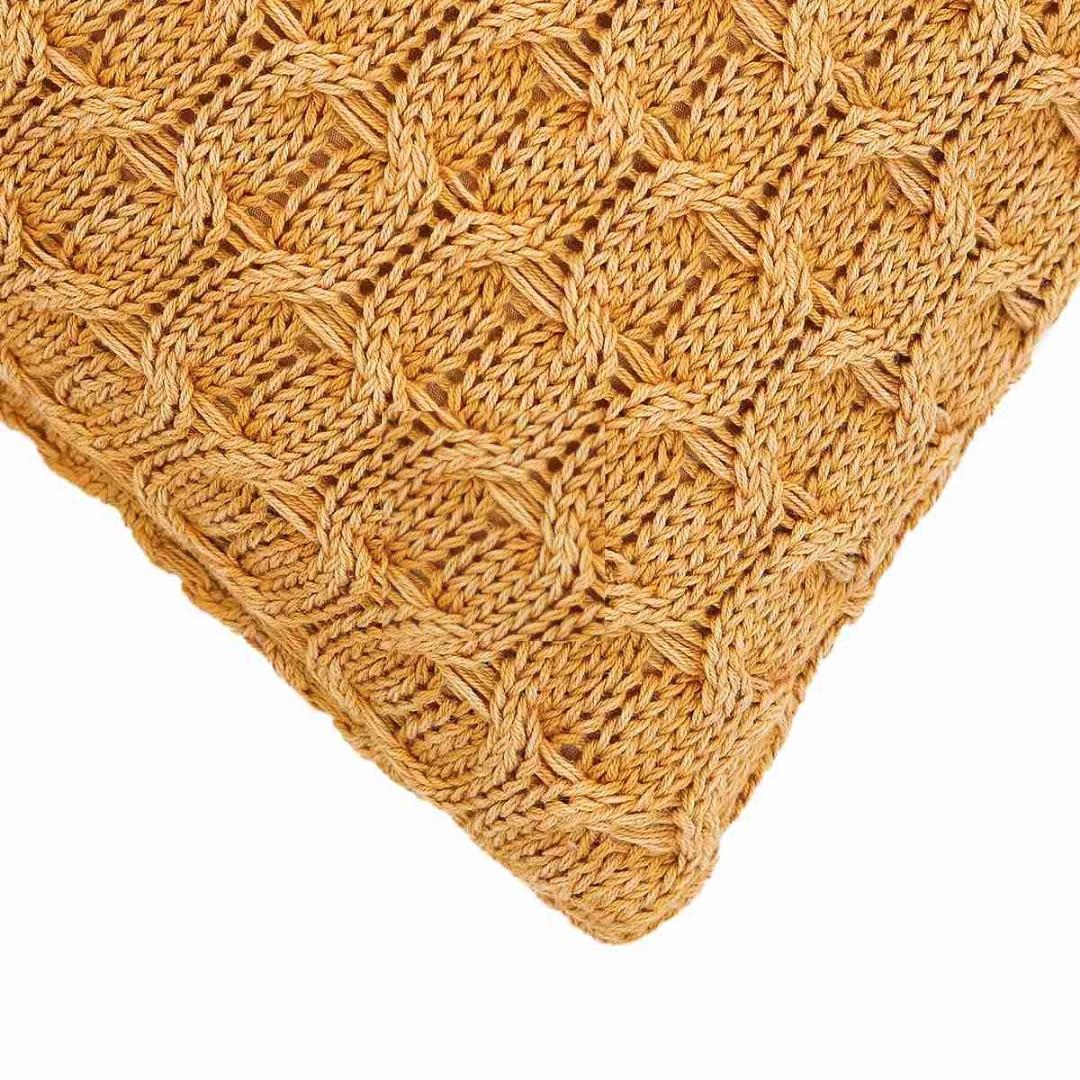 Kelly Knit Mustard Cotton Knitted Decorative Cushion Cover (16 in x 16 in)