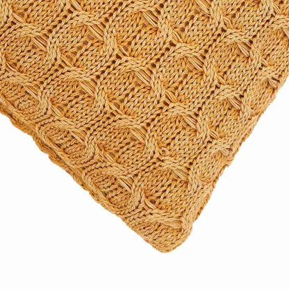 Kelly Knit Mustard Cotton Knitted Decorative Cushion Cover (16 in x 16 in)