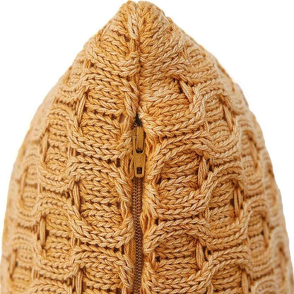 Kelly Knit Mustard Cotton Knitted Decorative Cushion Cover (16 in x 16 in)