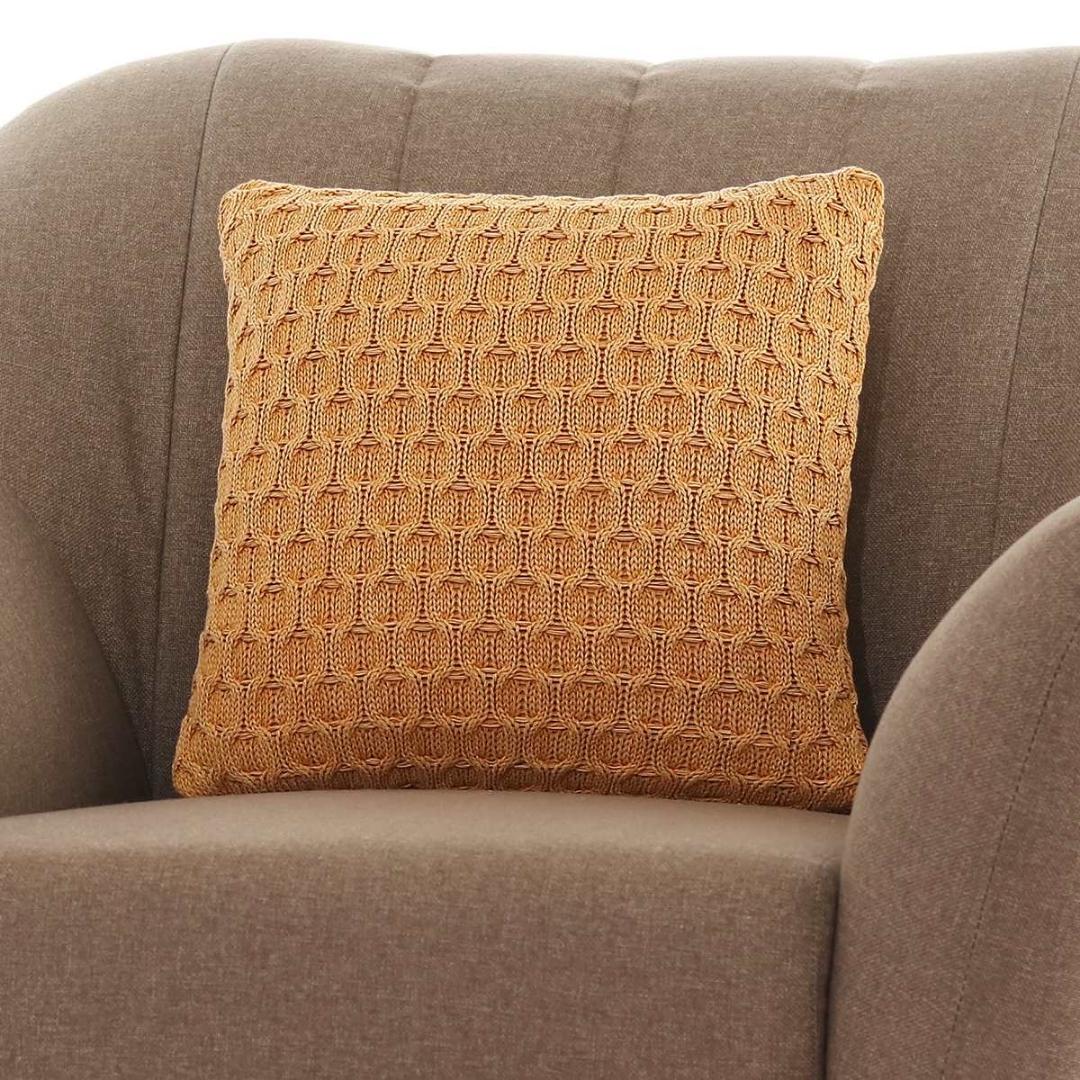 Kelly Knit Mustard Cotton Knitted Decorative Cushion Cover (16 in x 16 in)