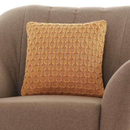 Kelly Knit Mustard Cotton Knitted Decorative Cushion Cover (16 in x 16 in)