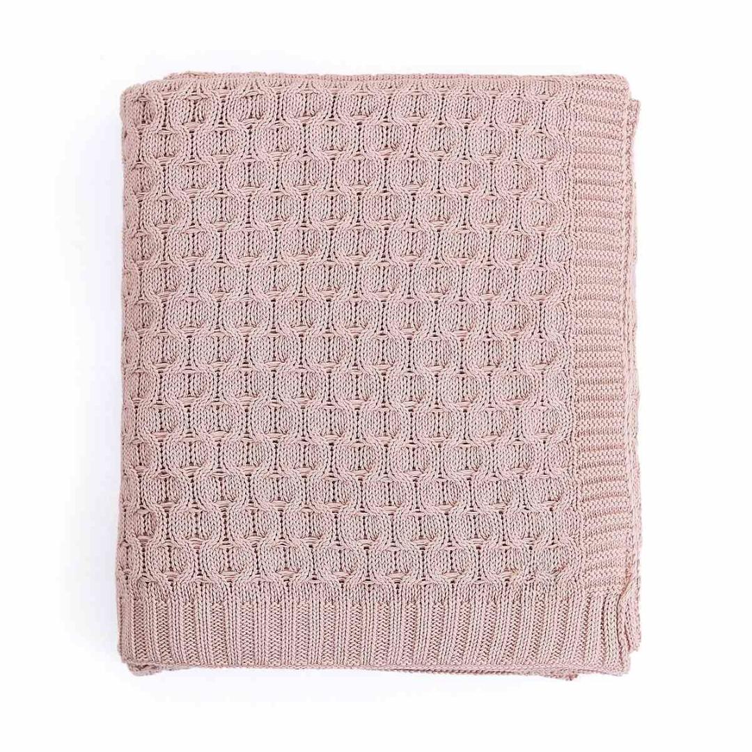 Kelly Knit Pale Pink Cotton Knitted Throw Blanket (50 in x 60 in)