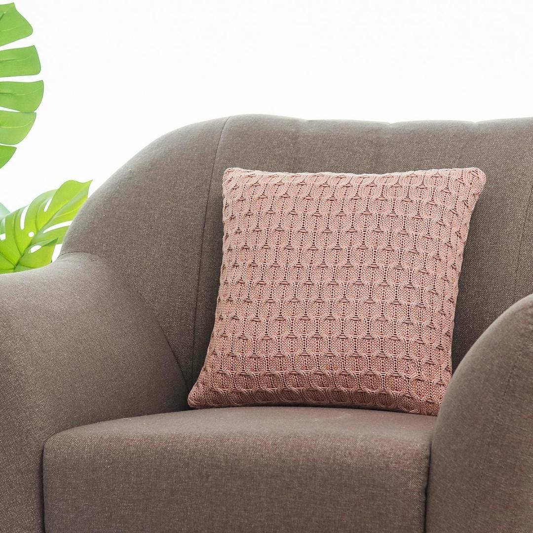 Kelly Knit Pale Pink Cotton Knitted Decorative Cushion Cover (16 in x 16 in)