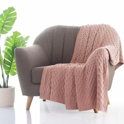 Kelly Knit Pale Pink Cotton Knitted Throw Blanket (50 in x 60 in)