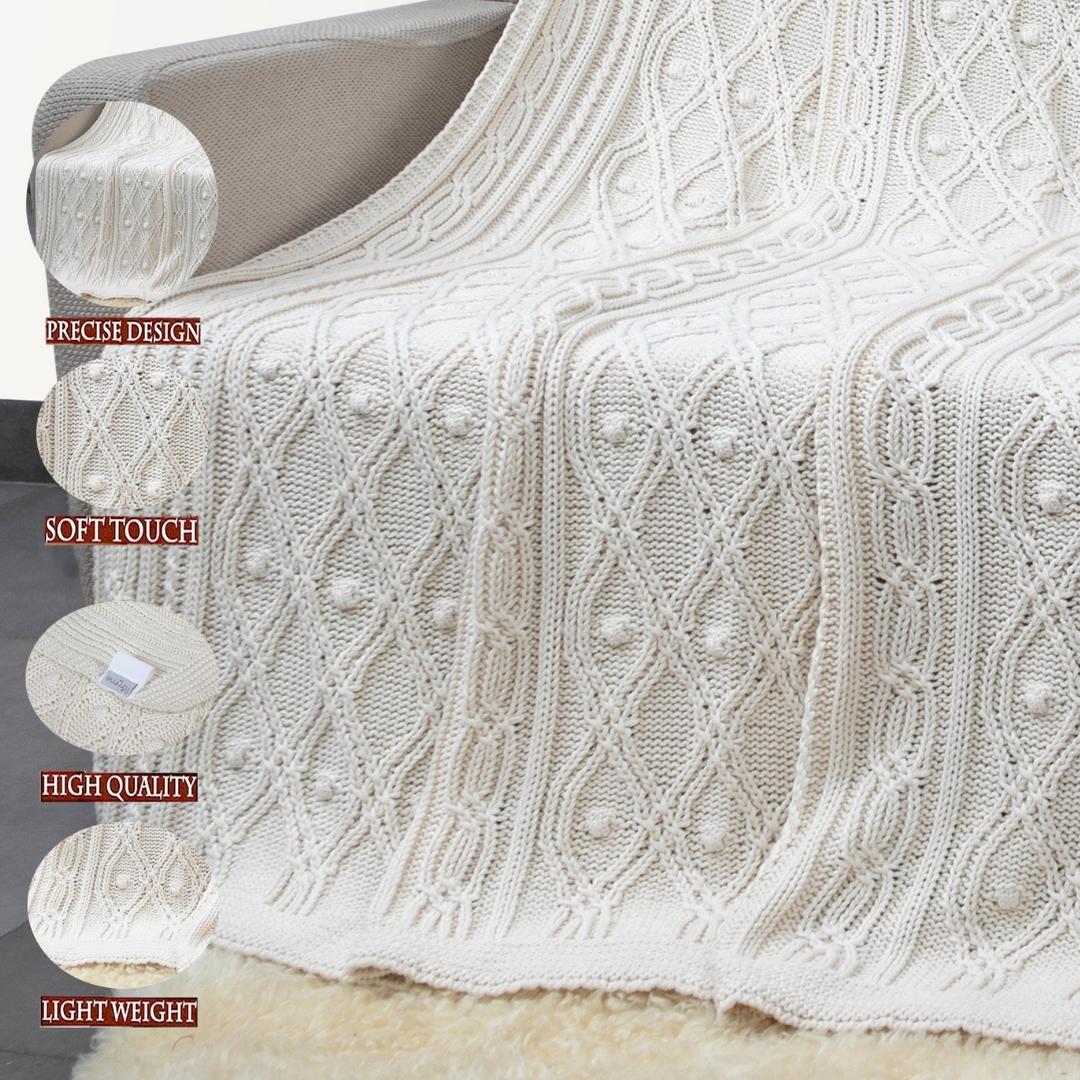 Knit Eye Cashew Cotton Knitted Throw Blanket (50 in x 66 in)