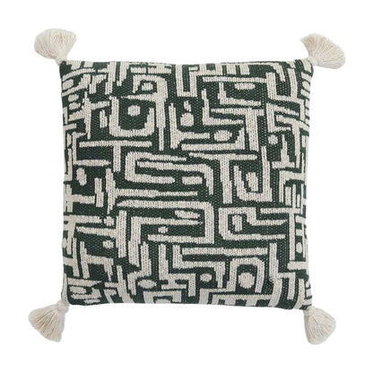 Maze Bermuda Green & Natural Cotton Knitted Decorative Cushion Cover (18 in x 18 in)