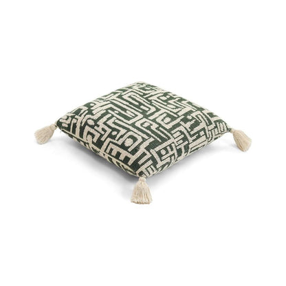 Maze Bermuda Green & Natural Cotton Knitted Decorative Cushion Cover (18 in x 18 in)