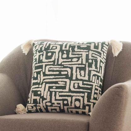 Maze Bermuda Green & Natural Cotton Knitted Decorative Cushion Cover (18 in x 18 in)