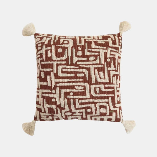 Maze Dark Coffee & Natural Cotton Knitted Decorative Cushion Cover (18 in x 18 in)