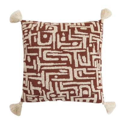 Maze Dark Coffee & Natural Cotton Knitted Decorative Cushion Cover (18 in x 18 in)