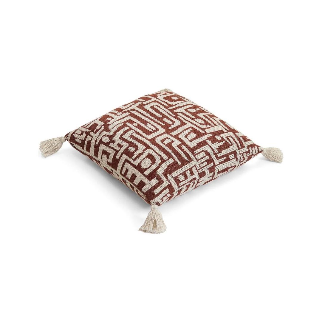 Maze Dark Coffee & Natural Cotton Knitted Decorative Cushion Cover (18 in x 18 in)