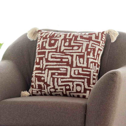 Maze Dark Coffee & Natural Cotton Knitted Decorative Cushion Cover (18 in x 18 in)