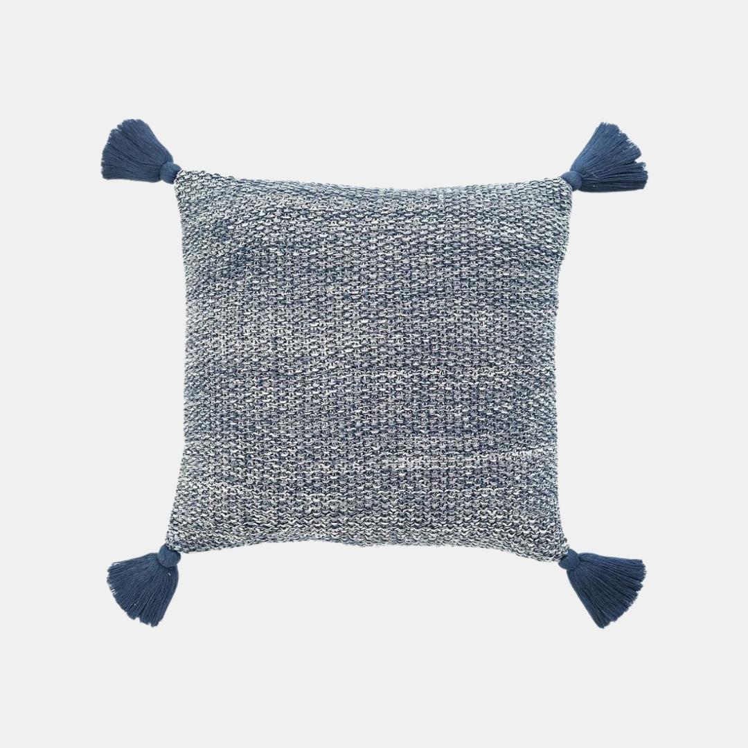 Moss Knit Navy & Natural Cotton Knitted Decorative Cushion Cover (16 in x 16 in)