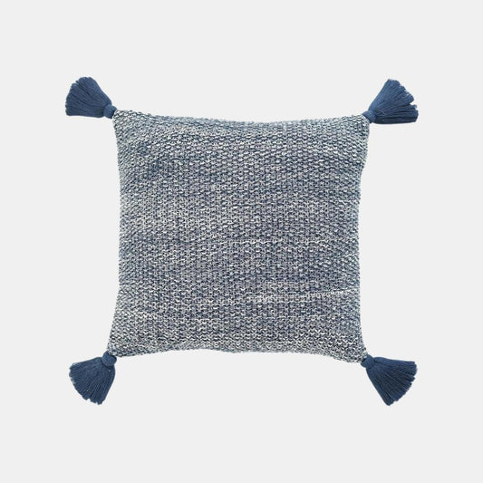 Moss Knit Navy & Natural Cotton Knitted Decorative Cushion Cover (16 in x 16 in)