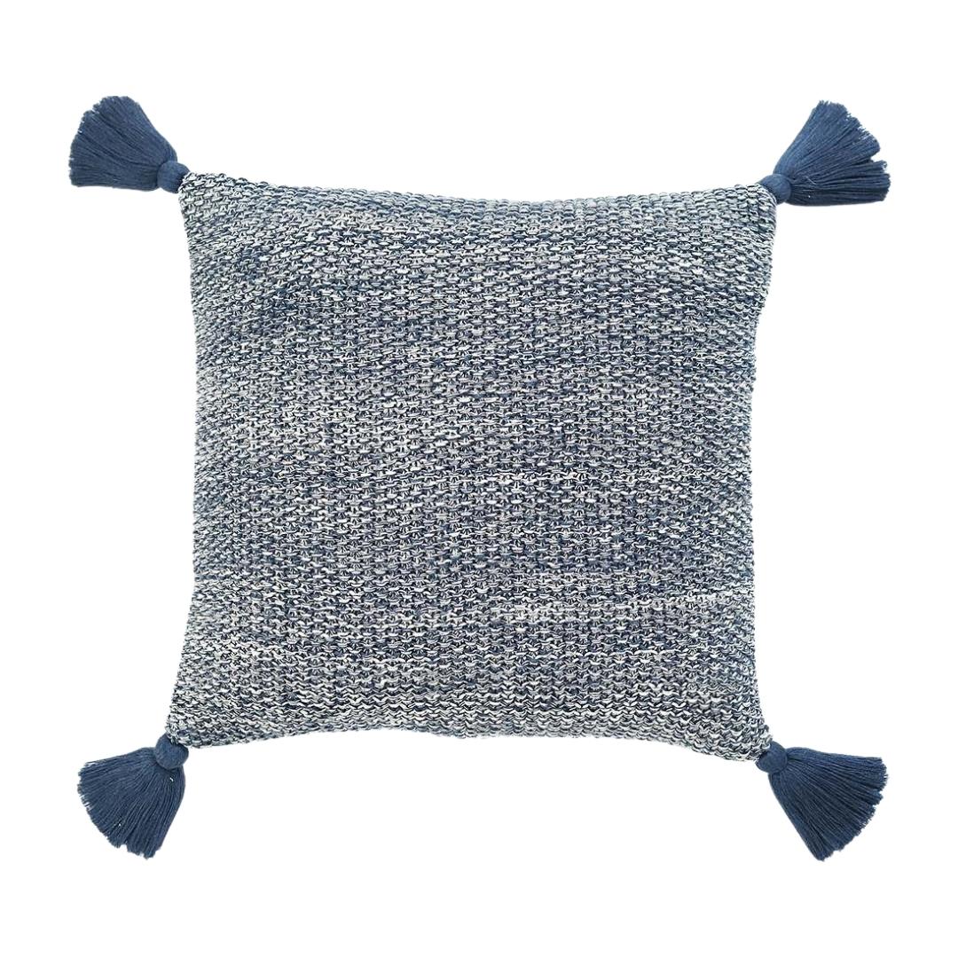 Moss Knit Navy & Natural Cotton Knitted Decorative Cushion Cover (16 in x 16 in)