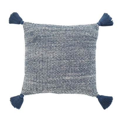 Moss Knit Navy & Natural Cotton Knitted Decorative Cushion Cover (16 in x 16 in)