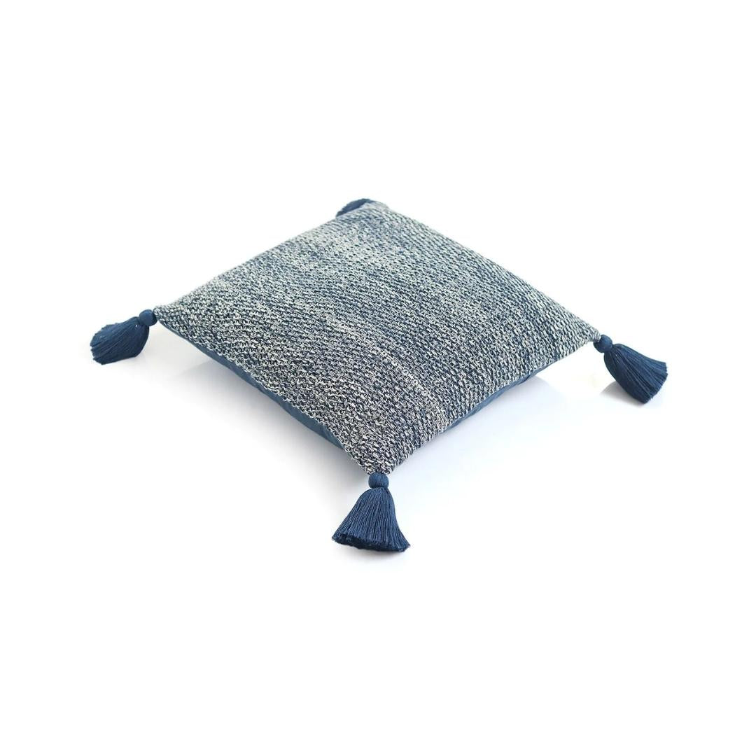 Moss Knit Navy & Natural Cotton Knitted Decorative Cushion Cover (16 in x 16 in)