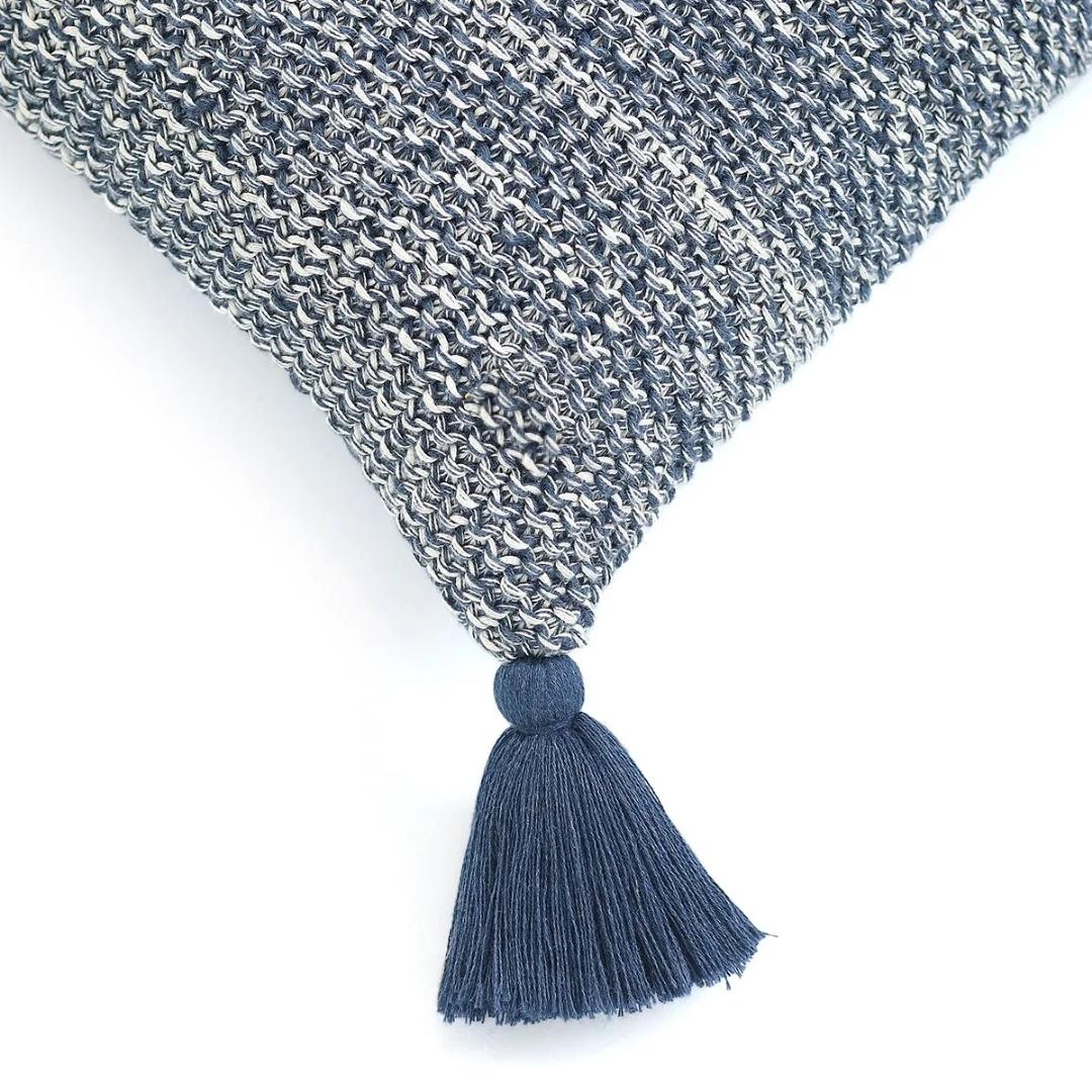Moss Knit Navy & Natural Cotton Knitted Decorative Cushion Cover (16 in x 16 in)