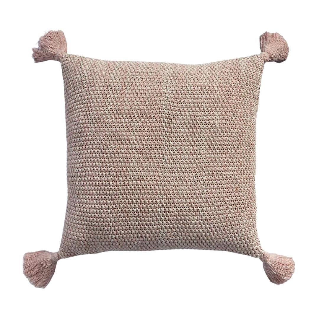 Moss Knit Pearl Pink & Natural Cotton Knitted Decorative Cushion Cover (16 in x 16 in)