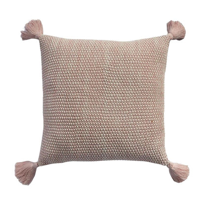Moss Knit Pearl Pink & Natural Cotton Knitted Decorative Cushion Cover (16 in x 16 in)