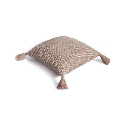 Moss Knit Pearl Pink & Natural Cotton Knitted Decorative Cushion Cover (16 in x 16 in)