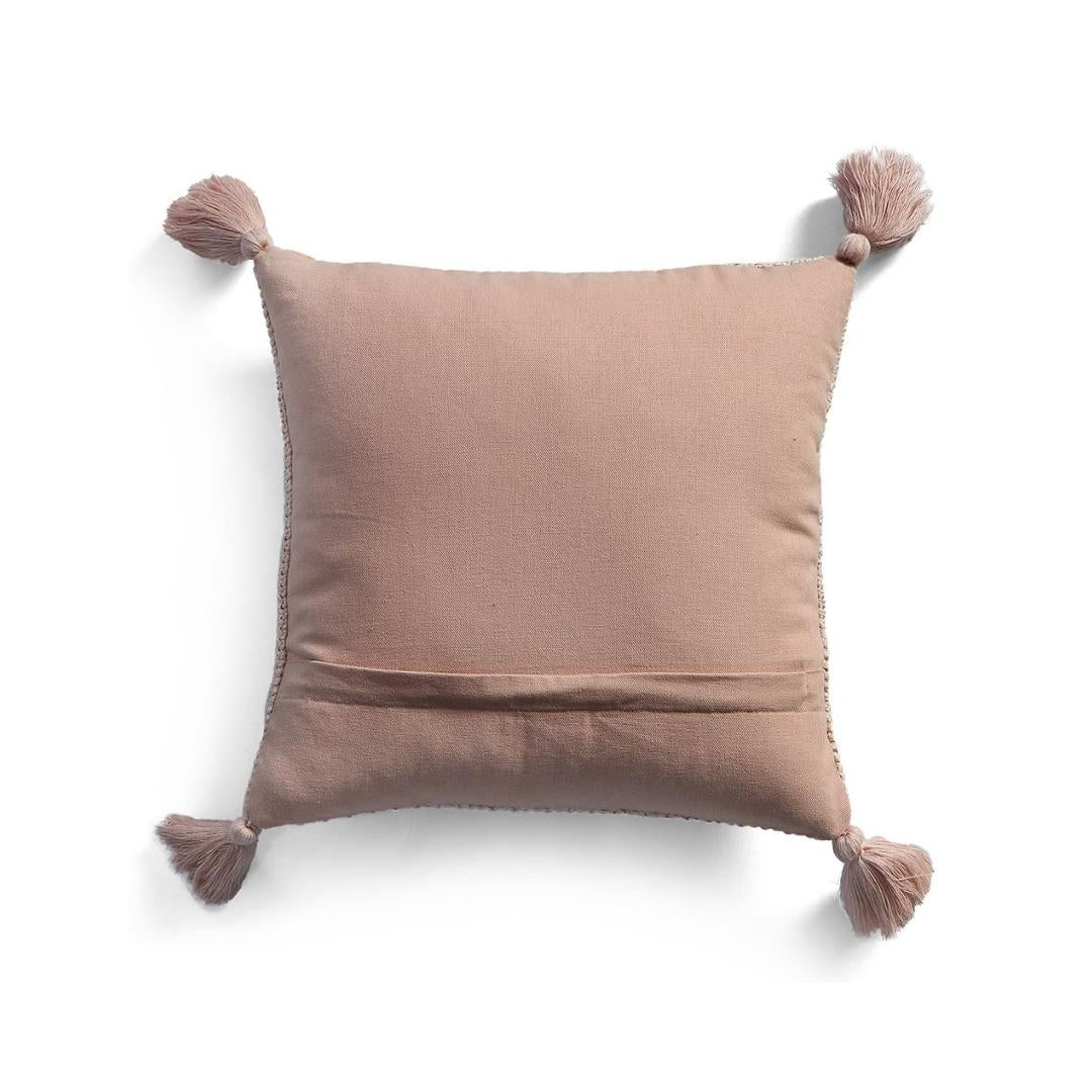 Moss Knit Pearl Pink & Natural Cotton Knitted Decorative Cushion Cover (16 in x 16 in)