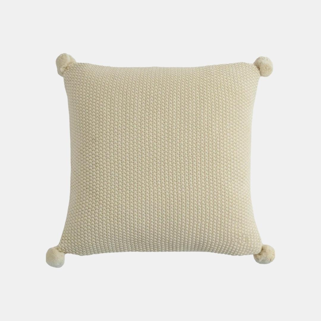 Moss Stitch Natural Cotton Knitted Decorative Cushion Cover (18 in x 18 in)