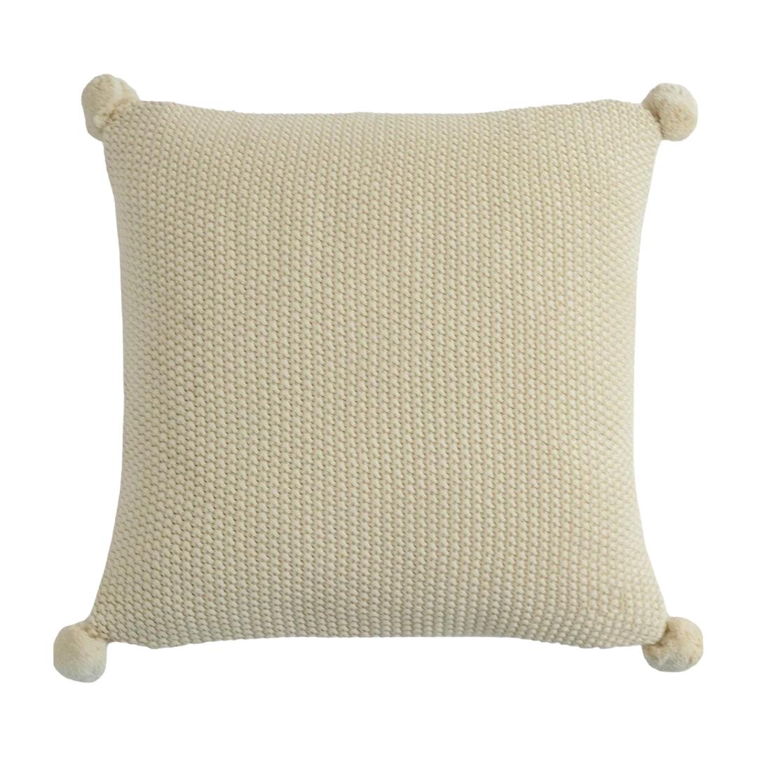 Moss Stitch Natural Cotton Knitted Decorative Cushion Cover (18 in x 18 in)