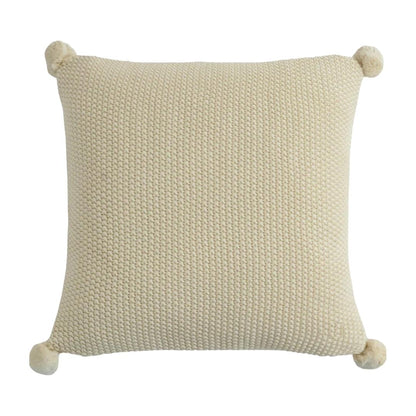 Moss Stitch Natural Cotton Knitted Decorative Cushion Cover (18 in x 18 in)